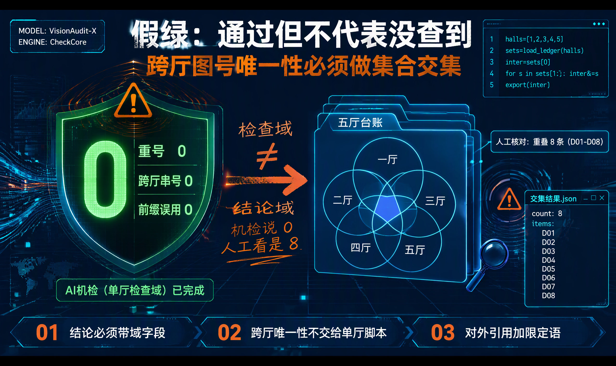 WorkBuddy 智能体替人翻图查重：舞台灯光五厅图号集合交集判定流水线，单厅机检 0 重号为何是结构性假绿