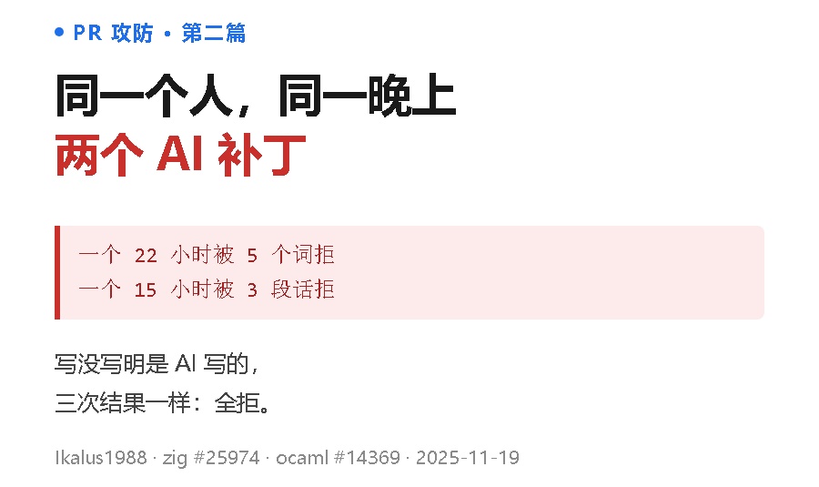 一晚上提了两个 AI 补丁：一个词拒，等了 22 小时；一个话拒，等了 15 小时