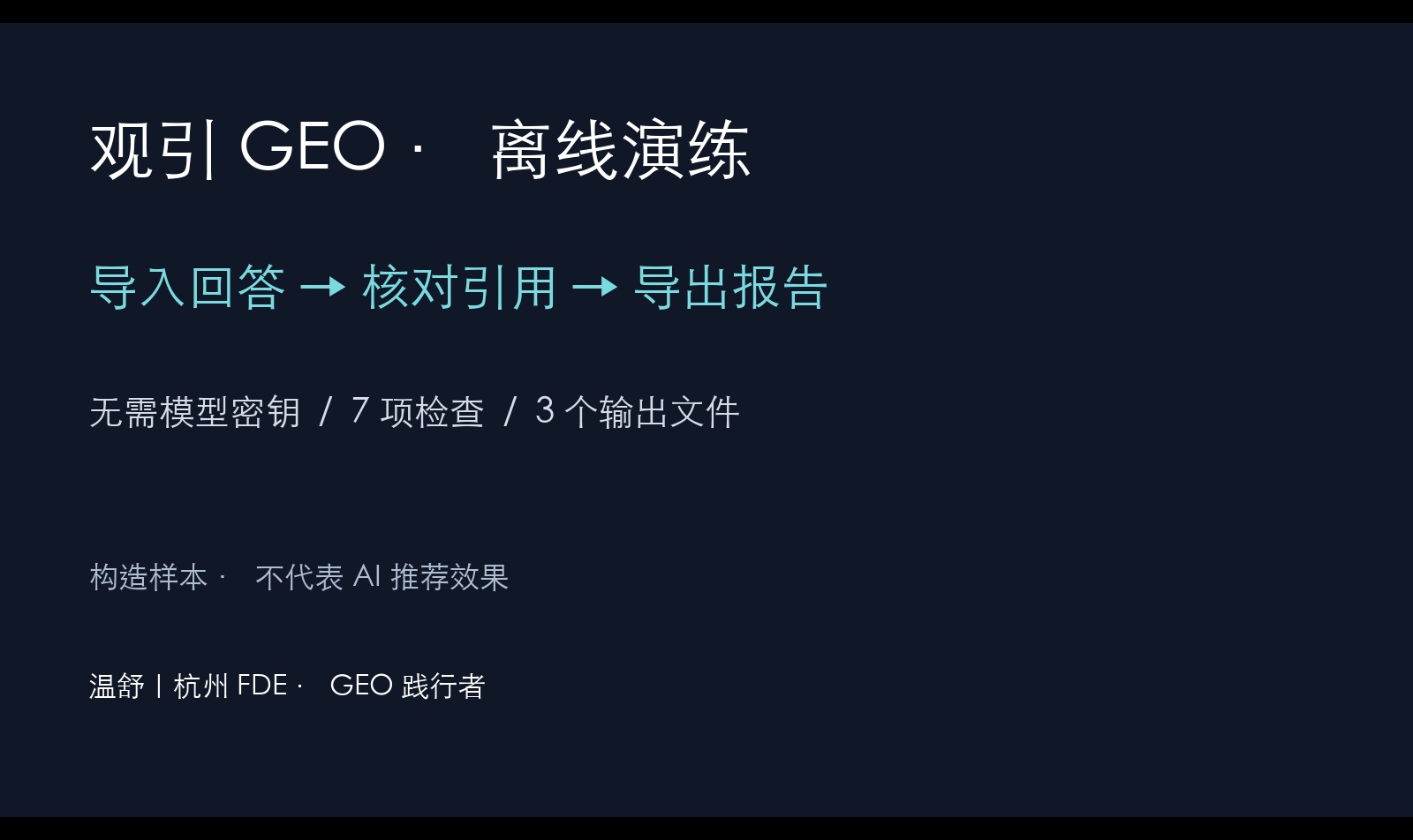回答导入与报告导出：用7项离线检查验证GEO记录边界