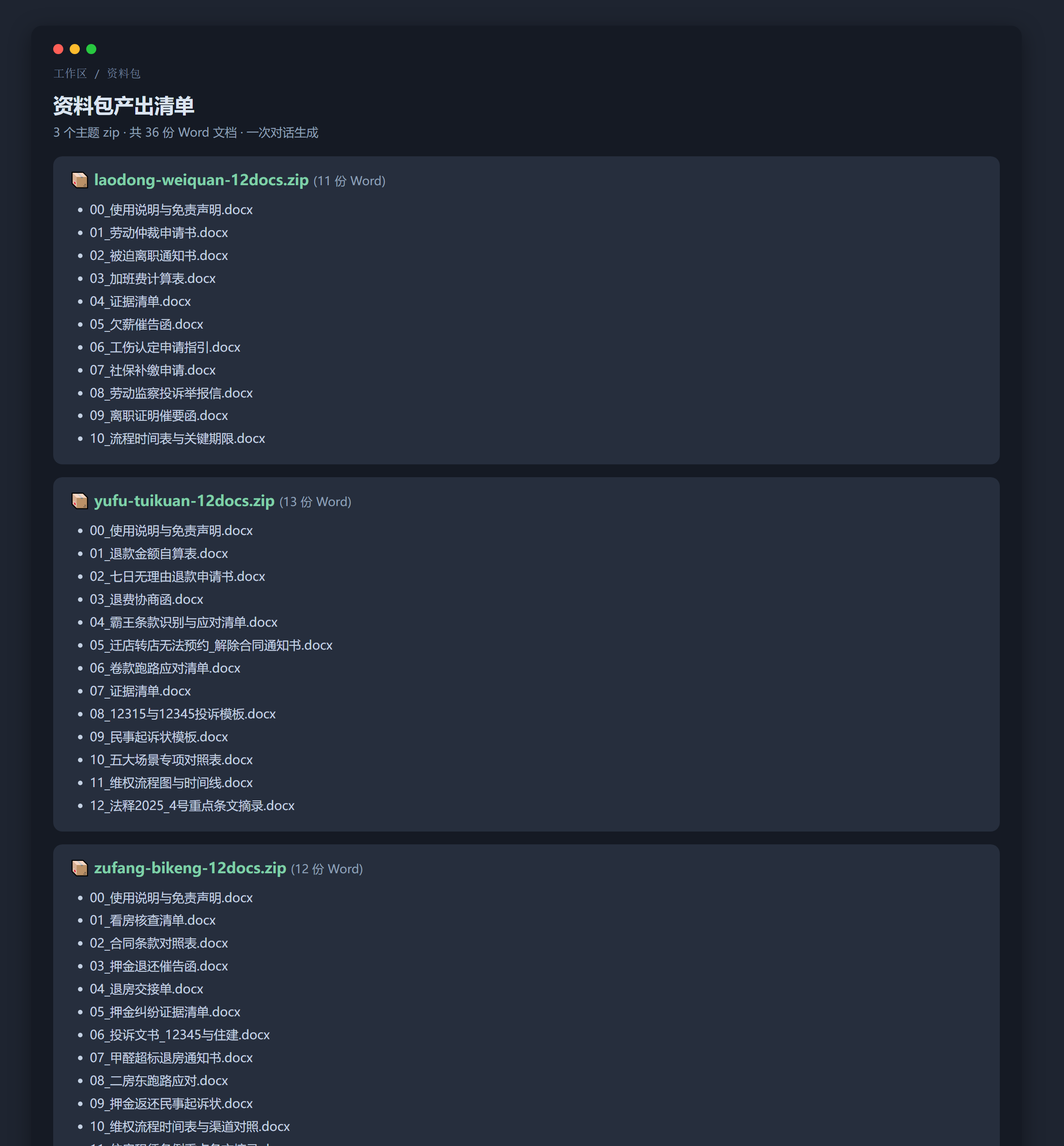 36份Word文档目录树(真实产出)