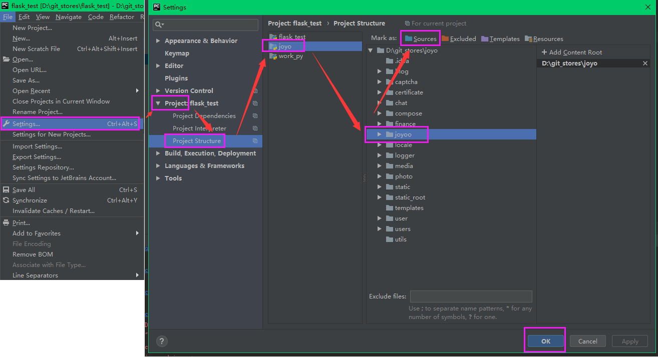 Pycharm modulenotfounderror no module named settings 