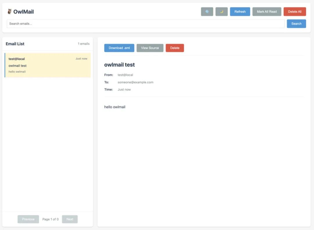 当 OwlMail 收到邮件后的预览界面变化