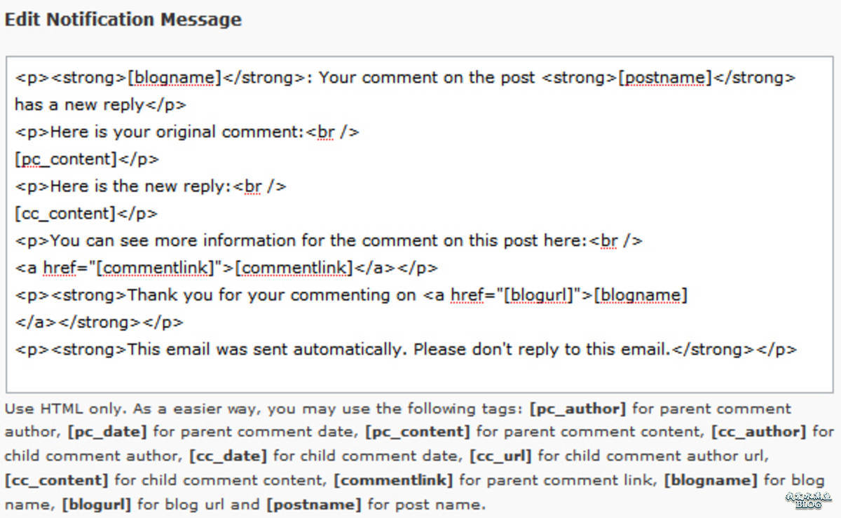 Comment Reply Notification 邮件内容设置