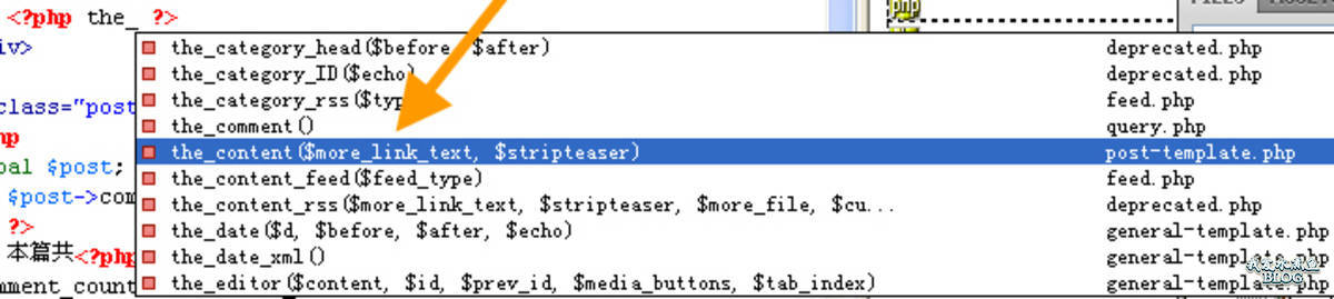 Dreamweaver CS5 的 WordPress 代码提示功能