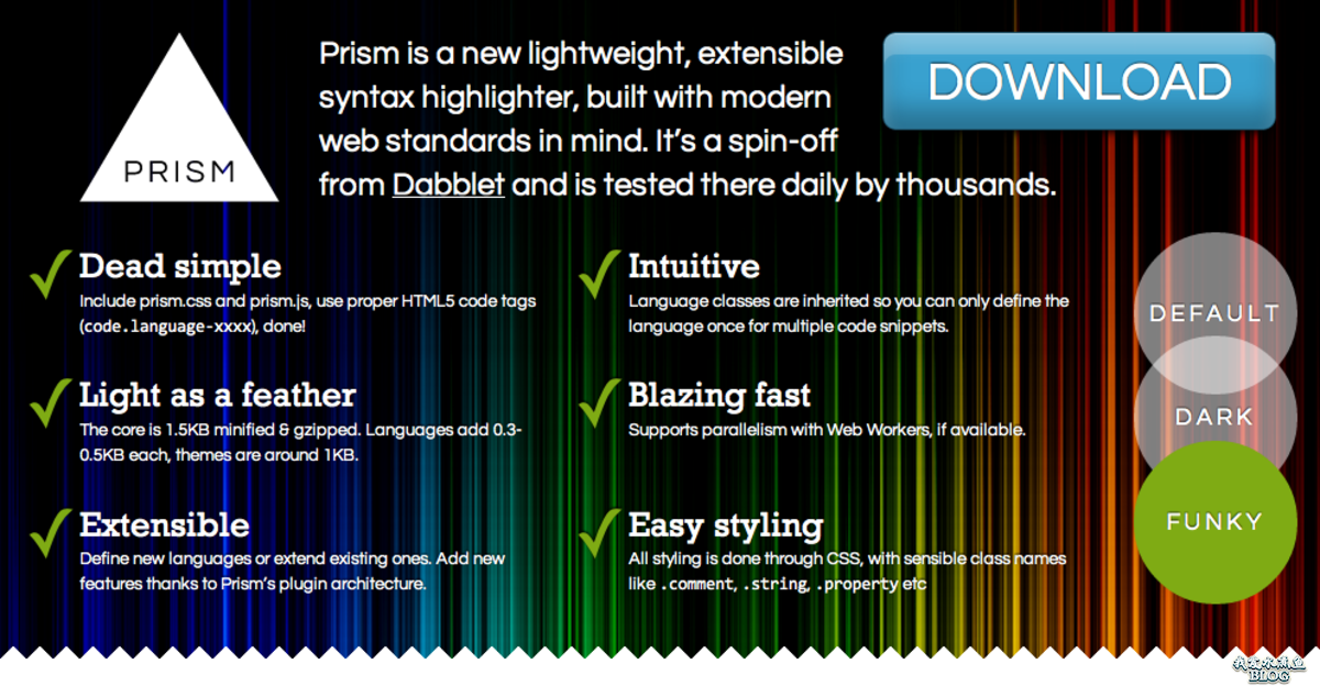Prism：轻量级的 Javascript 代码高亮库