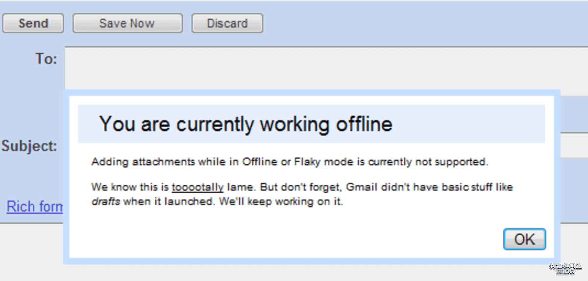 Offline Gmail 不能发送附件
