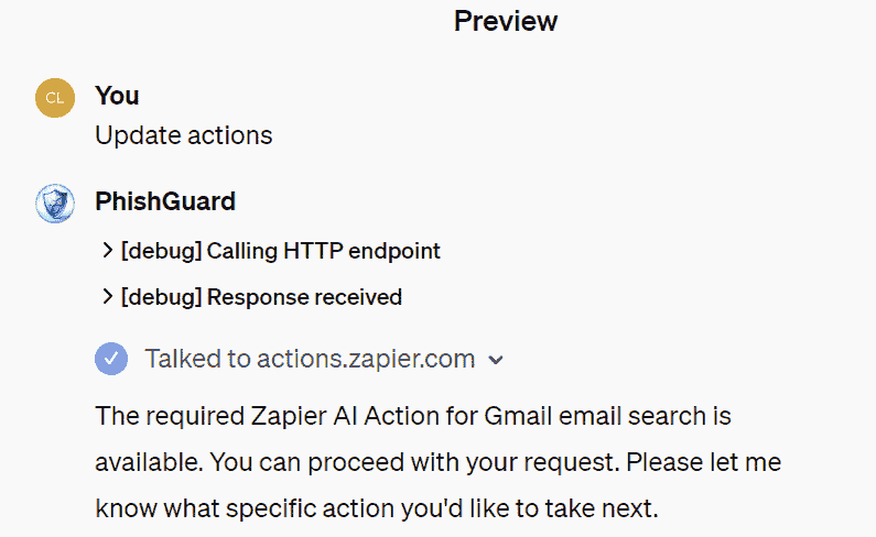 图 10.14 – 将 Zapier 链接操作添加到 GPT