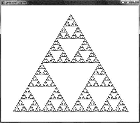 使用乌龟模块绘制的谢尔宾斯基三角形的屏幕截图。