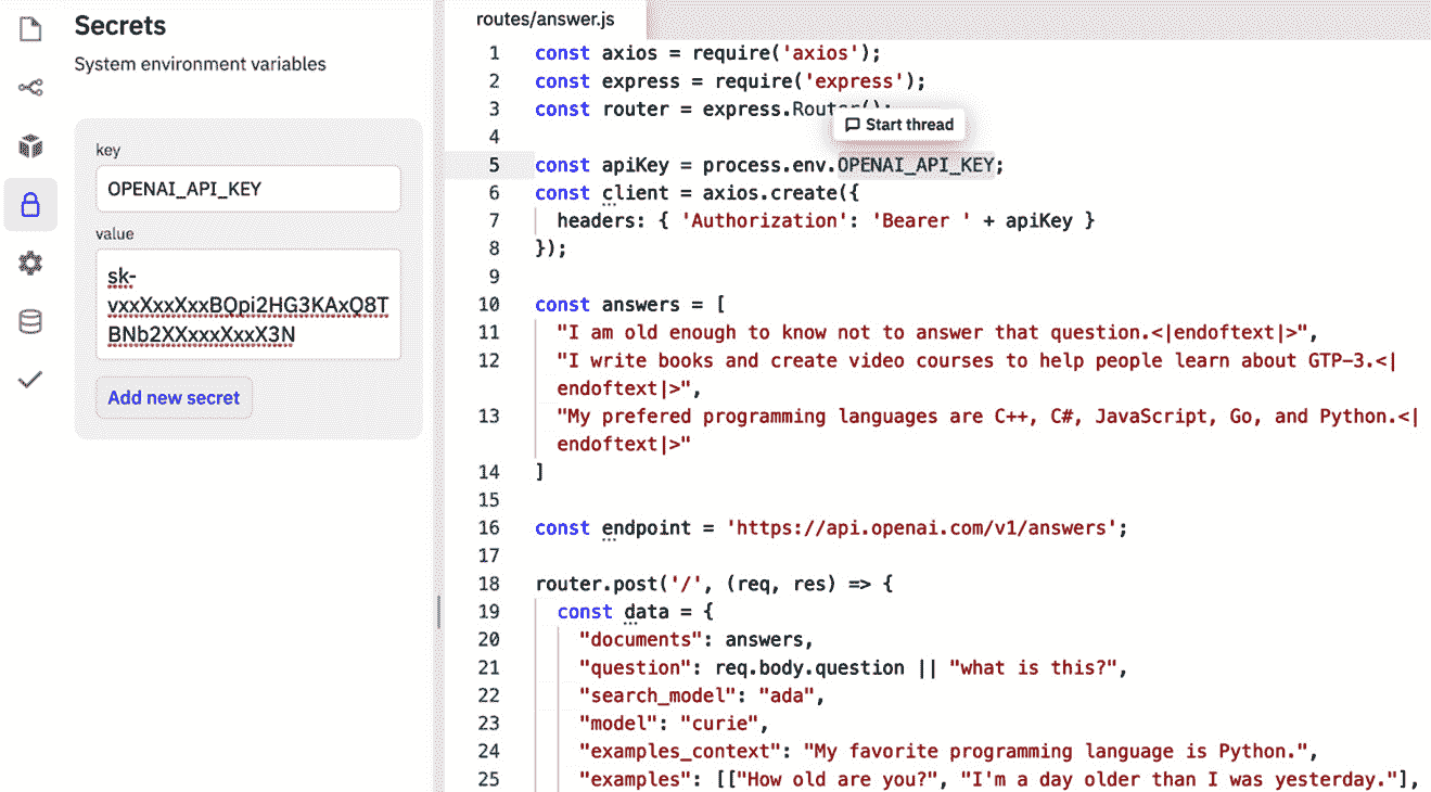 图 9.11 – 为 OpenAI API 密钥添加一个秘密