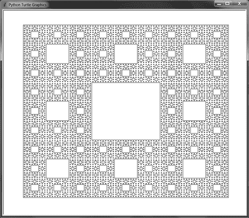 乌龟图形截图显示了 Sierpiński 地毯的一个版本，其中没有填充任何矩形。