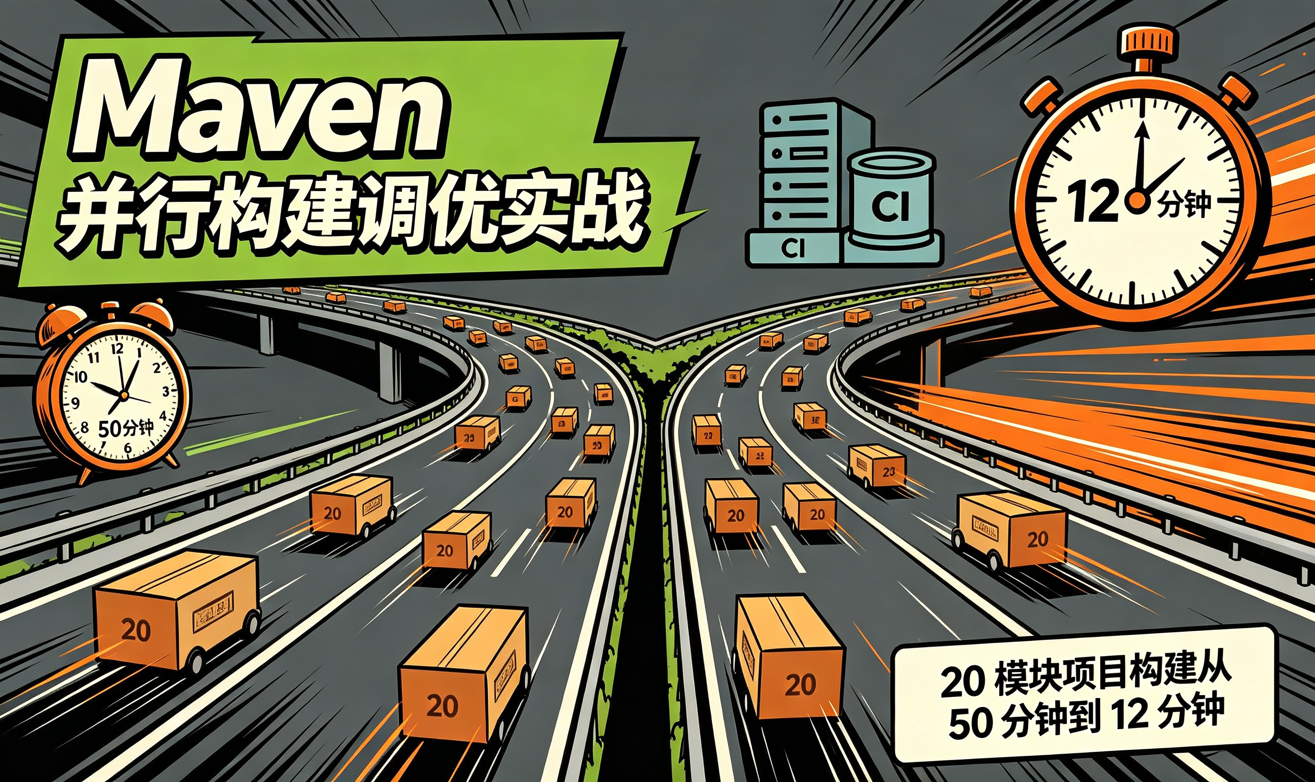 Maven 并行构建调优实战：20 模块项目构建从 50 分钟到 12 分钟