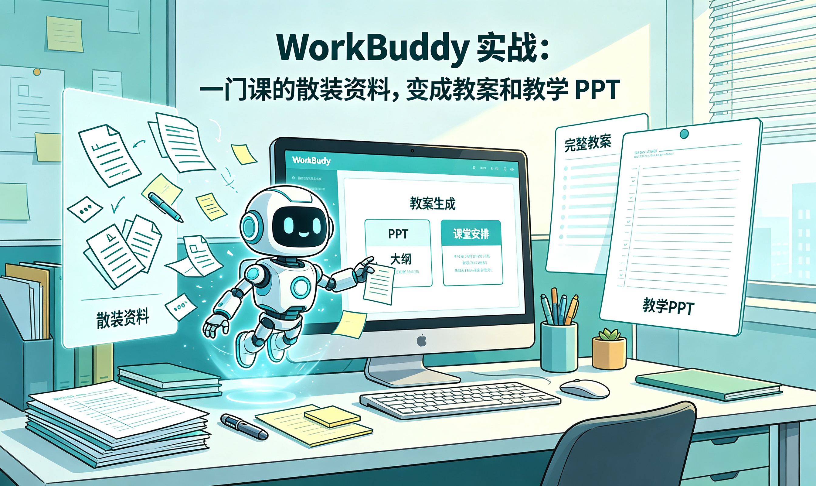 WorkBuddy 实战：一门课的散装资料，变成教案和教学 PPT