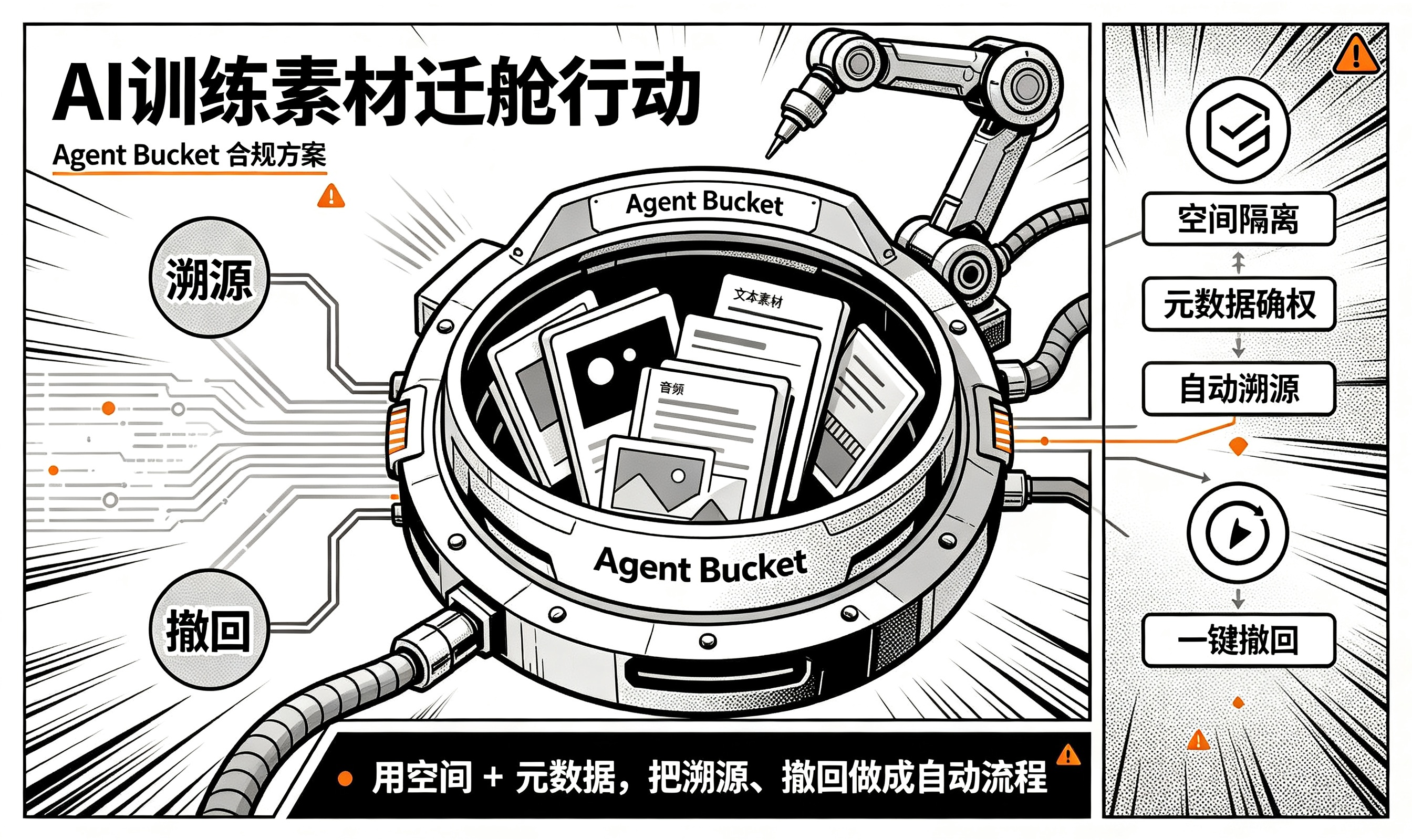 素材库过不了合规审计？我把 AI 训练素材迁进 Agent Bucket，用空间 + 元数据把溯源、撤回做成了自动流程