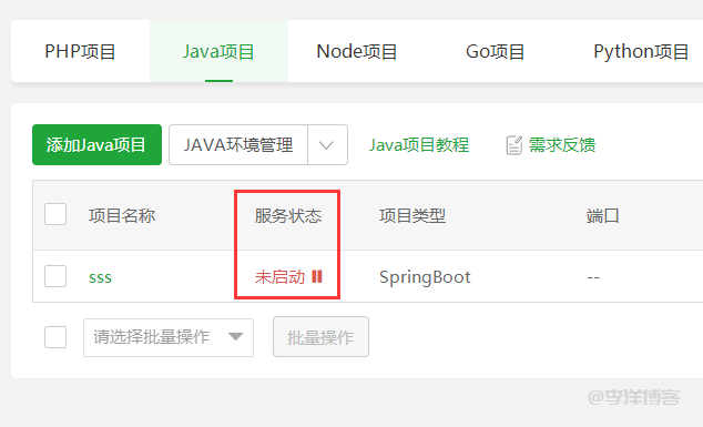 宝塔添加Java项目Spring_boot类型后一直显示未启动状态，怎么解决？ 第1张