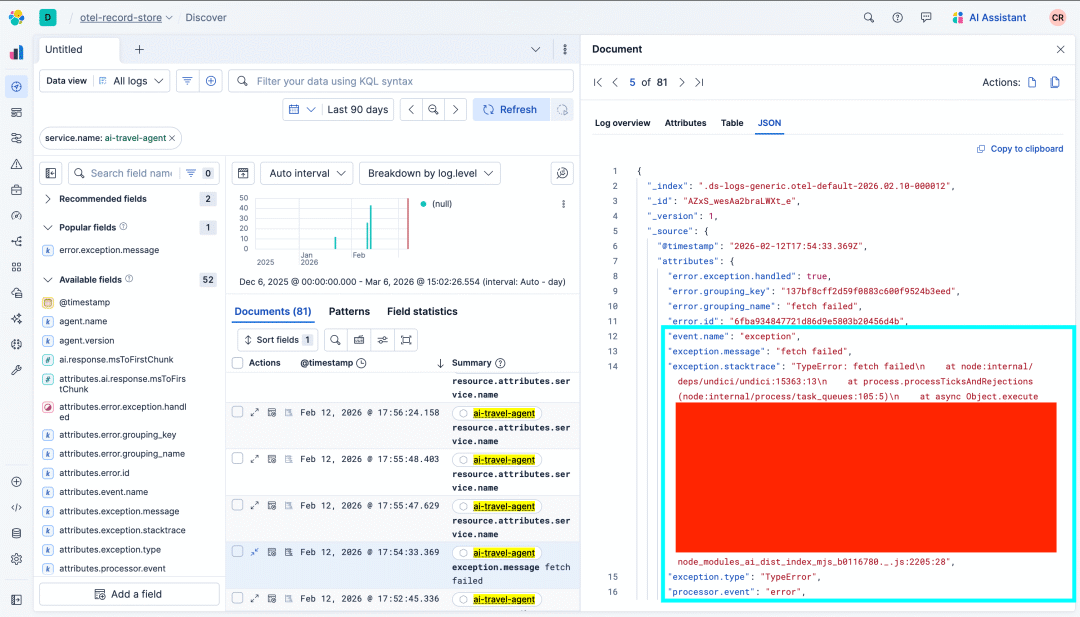 Elastic错误日志示例