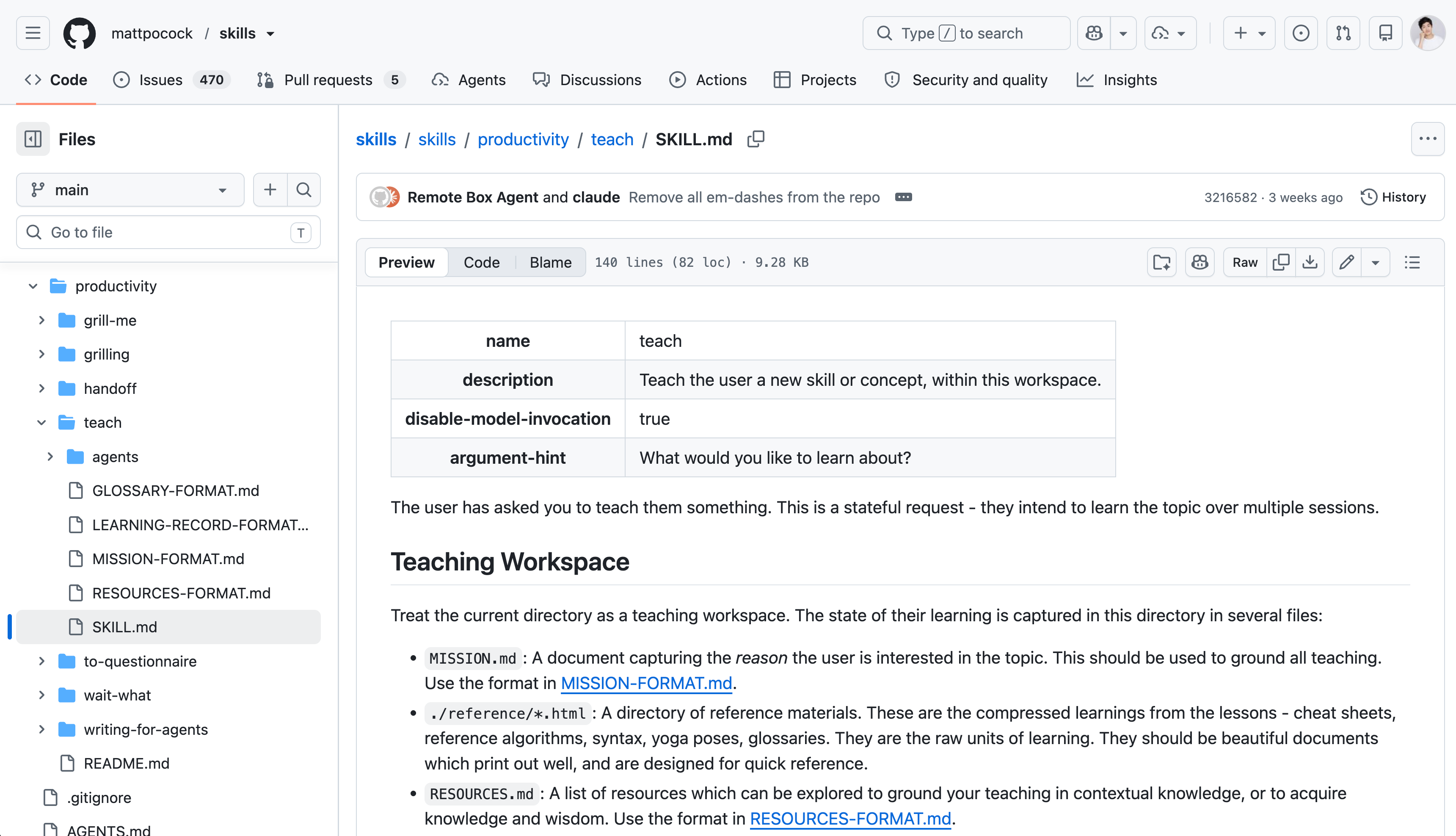 Matt 开源的 teach 技能