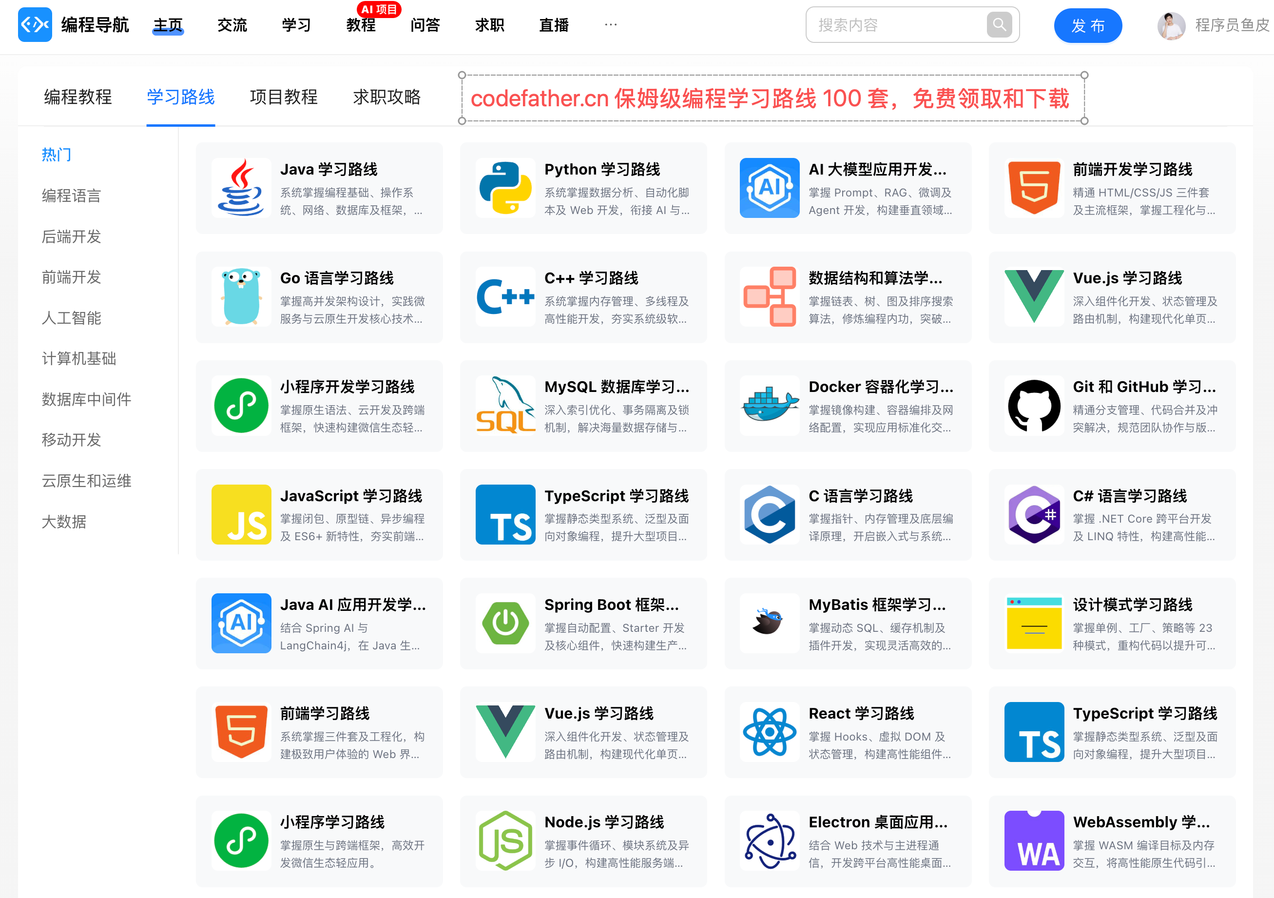 编程导航学习路线大全