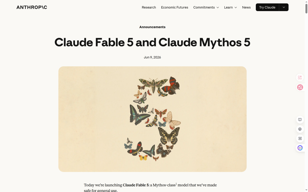 Anthropic 官方发布 Fable 5 和 Mythos 5