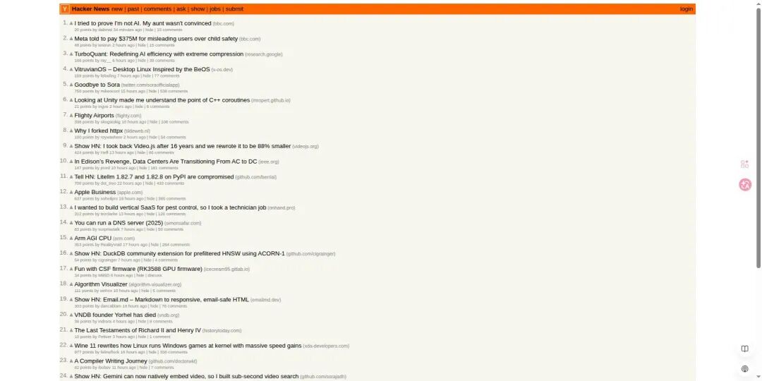Hacker News 首页