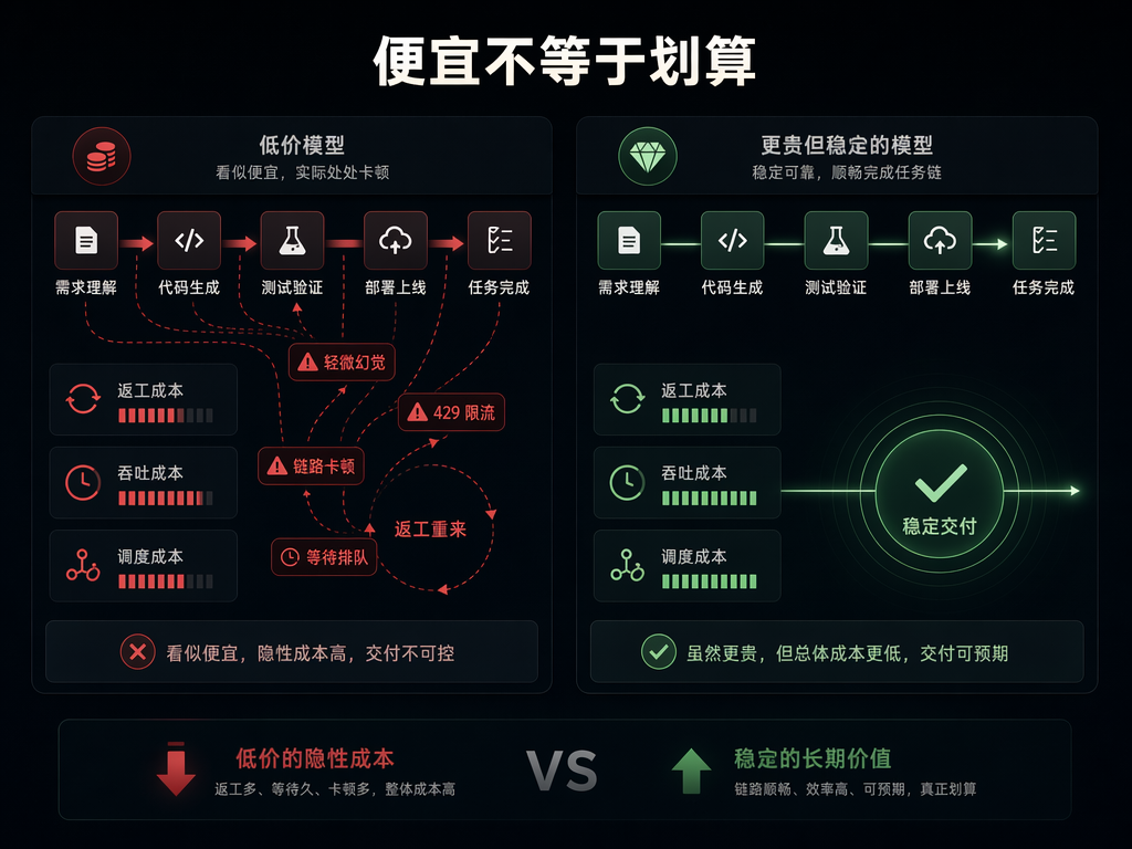 便宜模型的隐藏成本：返工、等待、限频会拖慢整条 Agent pipeline