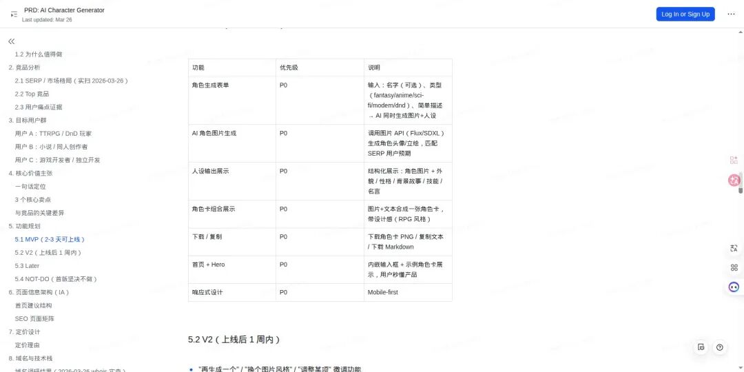 MVP 功能表：7 个 P0 功能，2-3 天可上线