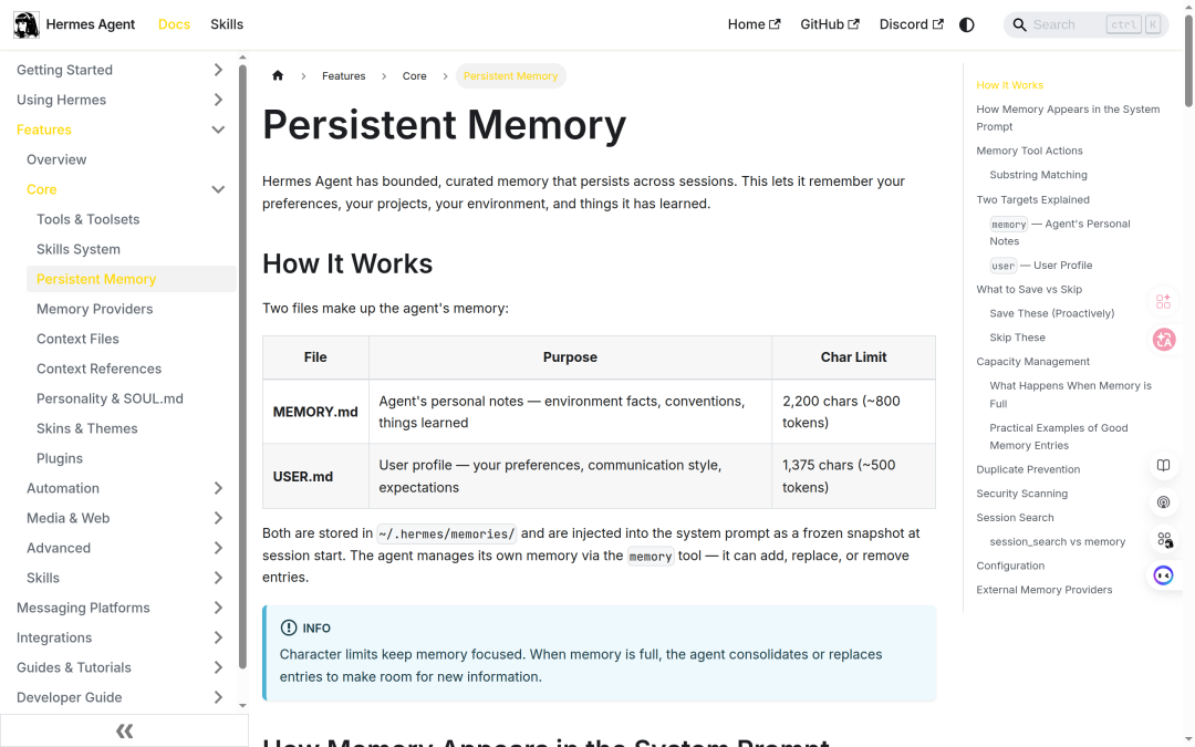 Hermes Persistent Memory 官方文档
