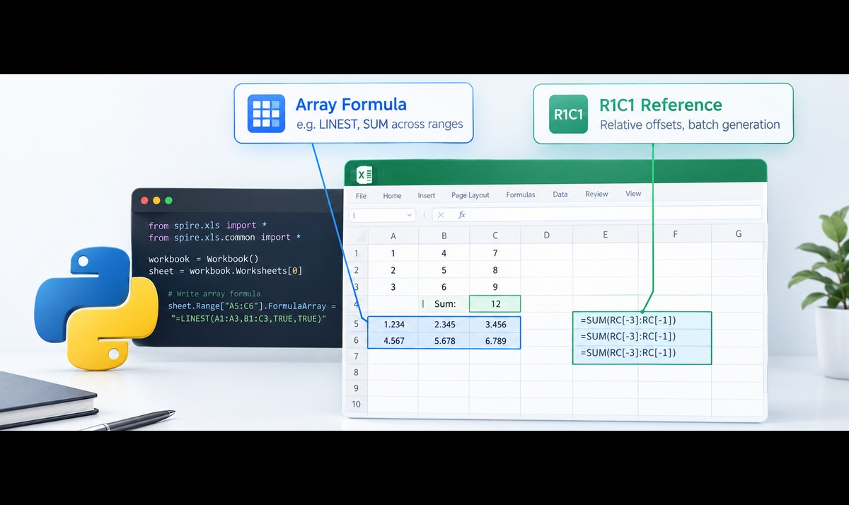 Python Excel 公式处理：数组公式、R1C1 引用与结果读取