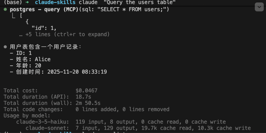 pgsql mcp 的使用效果