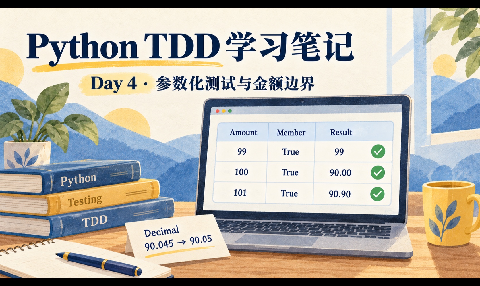 Python TDD 学习笔记 Day 04：参数化测试、边界与金额规则