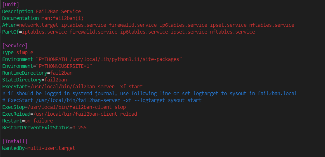 这里提供一张完整的 /etc/systemd/system/fail2ban.service文件图片，以供老铁参考：