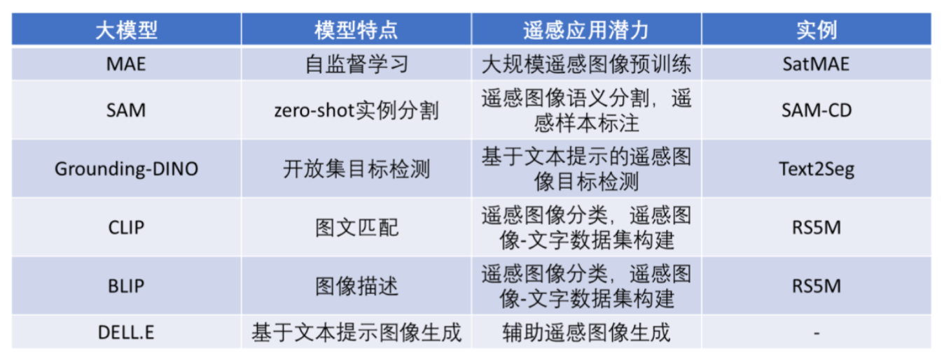 现有遥感AI大模型特点分析