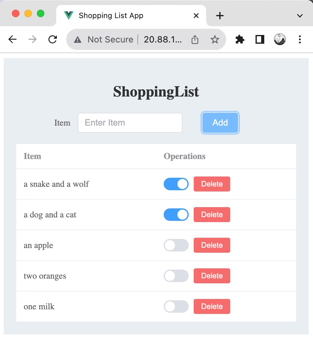 图2 Shopping List Web App前端app界面