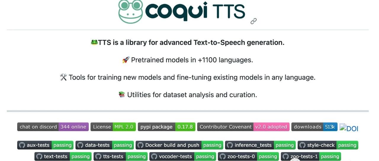 新一代开源语音库CoQui TTS冲到了GitHub 20.5k Star