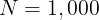 N = 1,000