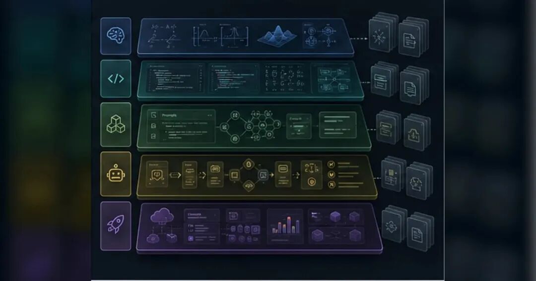 AI Engineering From Scratch guide hero showing layered curriculum phases from math to LLMs, agents, production infrastructure, prompts, skills, and MCP servers