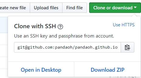 点击绿色的按钮选择SSH方式(use SSH)，然后点击链接右边的按钮复制。