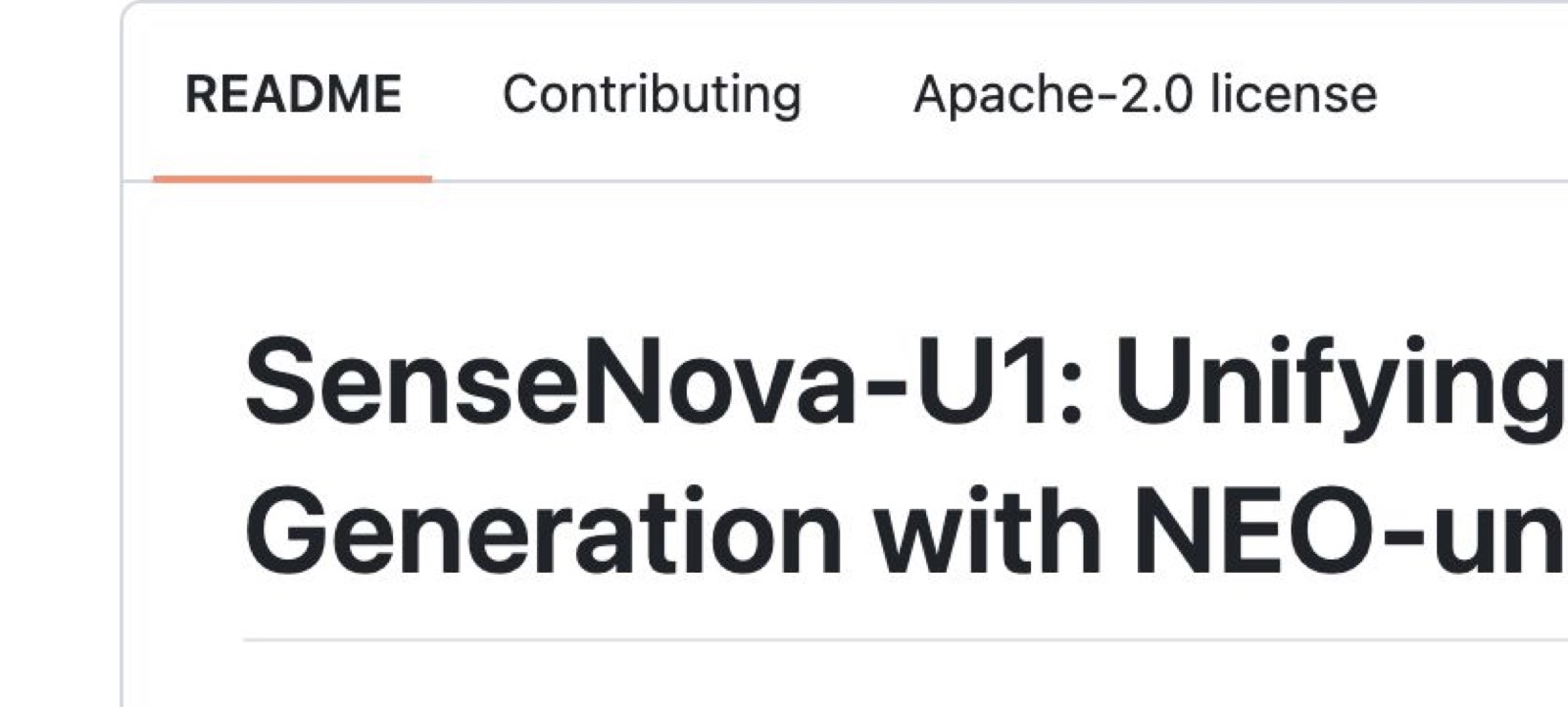 SenseNova-U1 项目原始素材：官方截图，NEO-unify 主视觉与像素到文字的统一路线