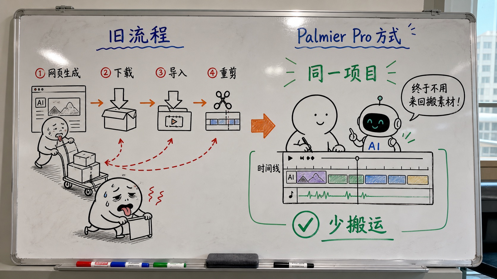 白板手绘创作图:从网页生成搬运到 Palmier Pro 同一项目