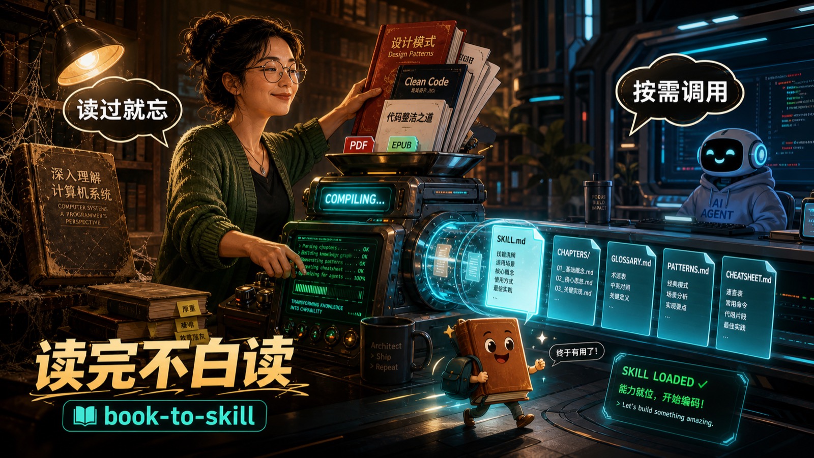 离大谱！PDF 读完就忘，15k Star book-to-skill 把技术书编译成 Agent 的随身 Skill