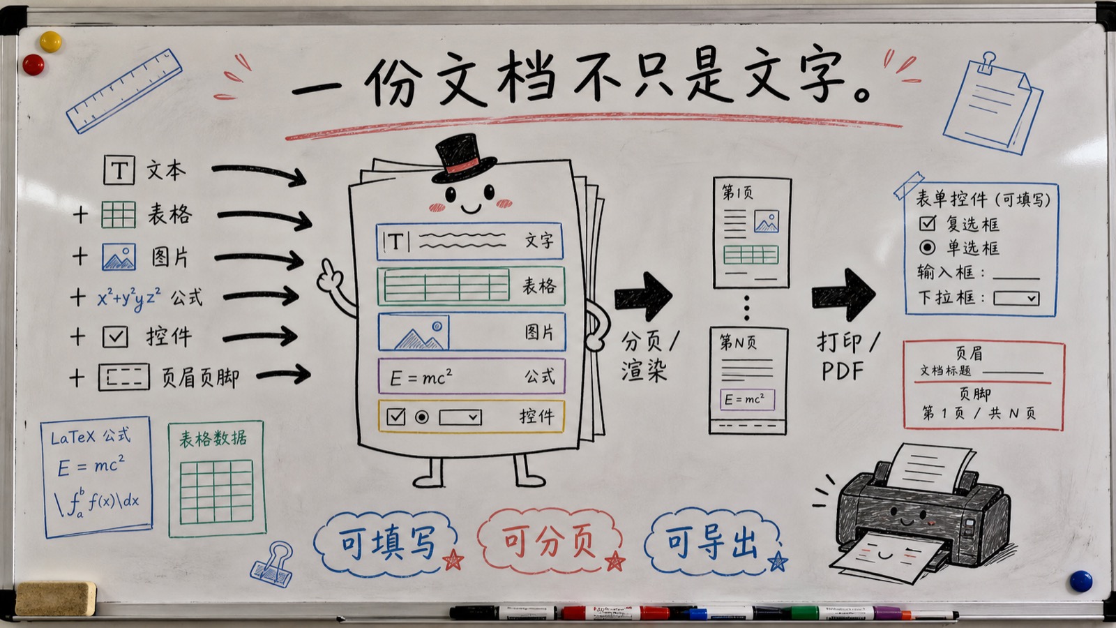 趣味创作白板图:Canvas Editor 如何把文字、表格、公式和控件组成可打印文档