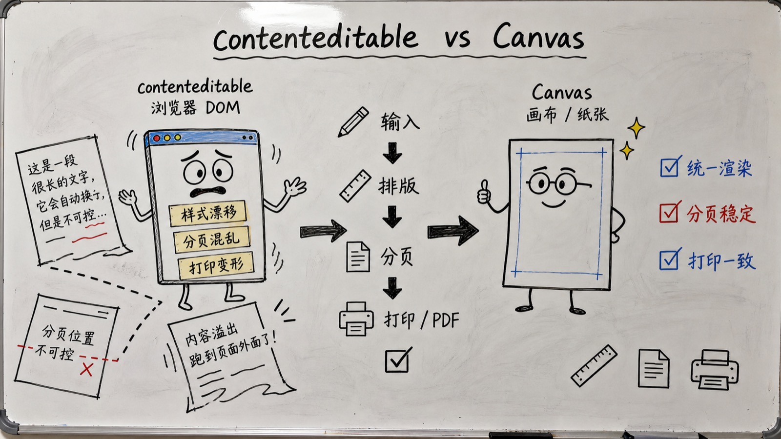 趣味创作白板图:contenteditable 与 Canvas Editor 的渲染路线对比