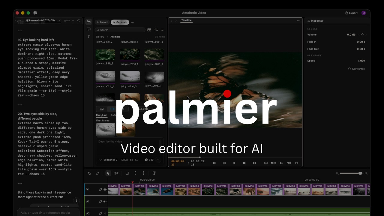 官方项目原图:Palmier Pro AI 视频编辑器界面