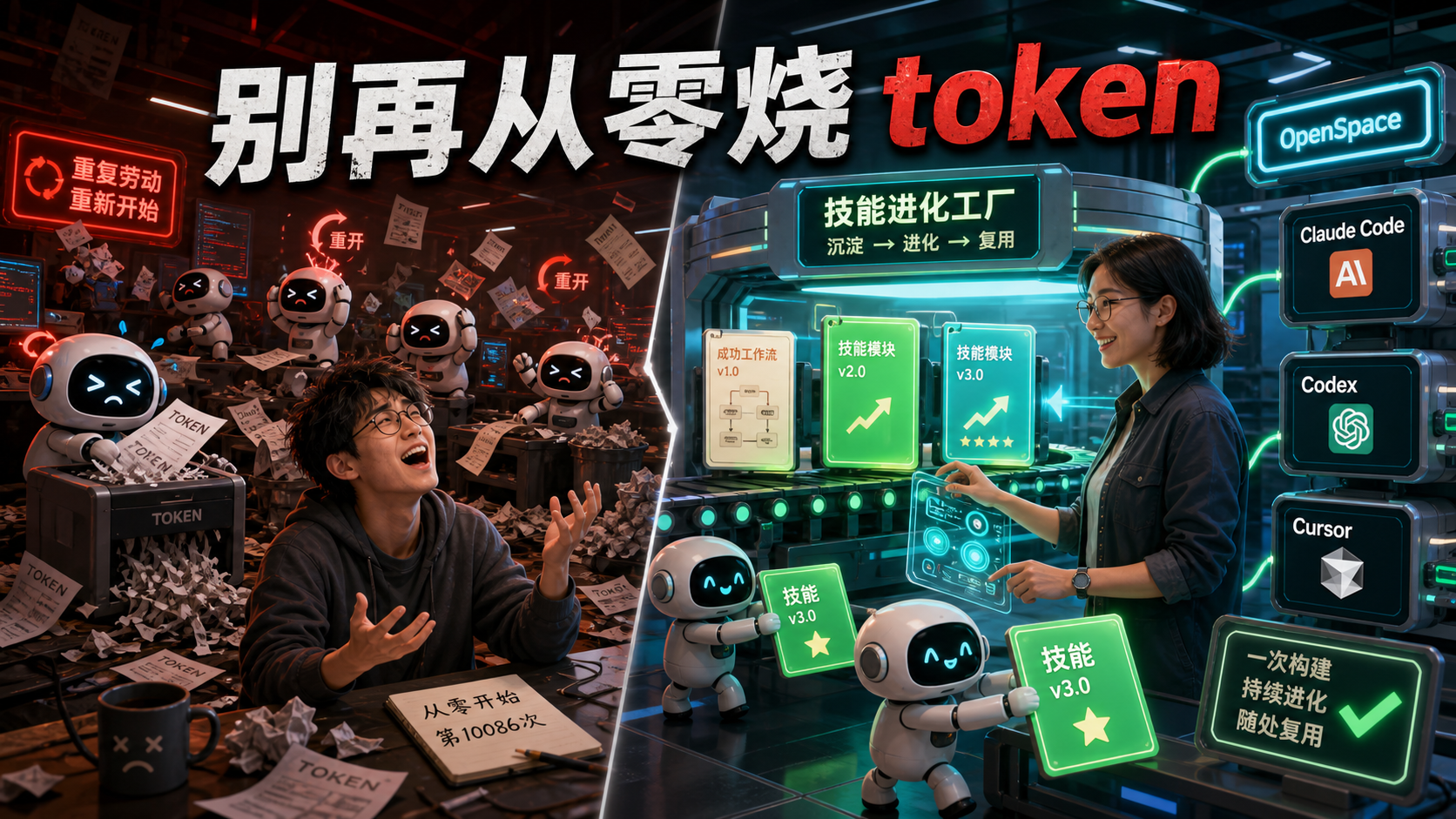 场景创作封面：OpenSpace 技能进化工厂