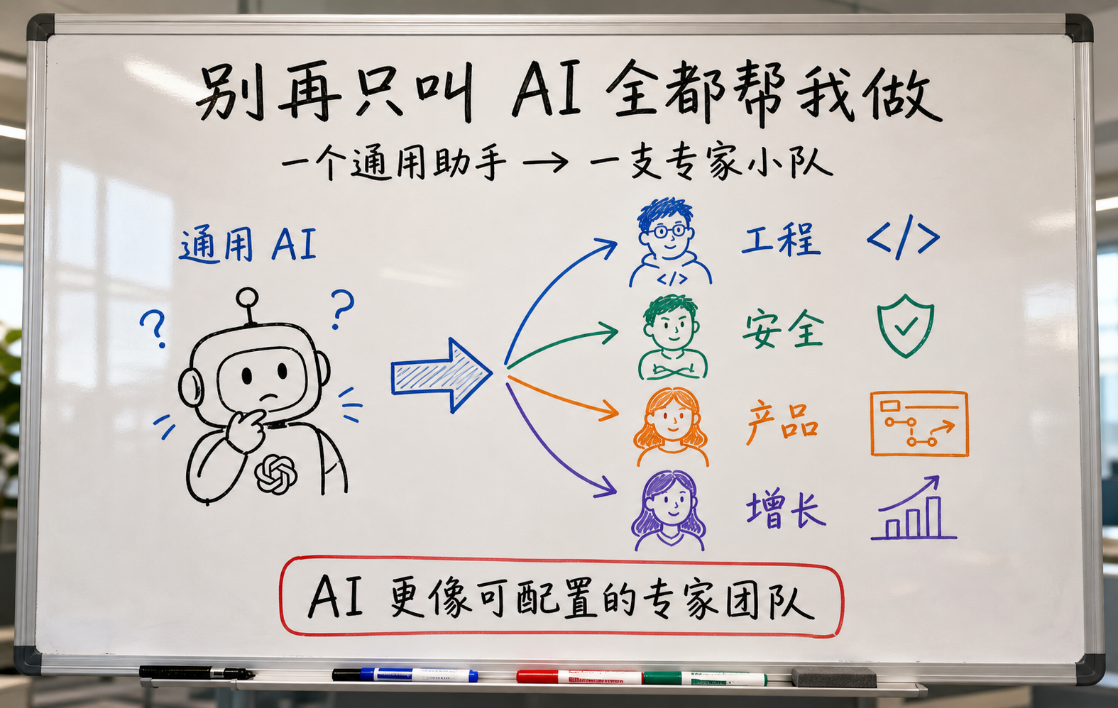 白板手绘趣味图：一个通用 AI 拆成专家团队