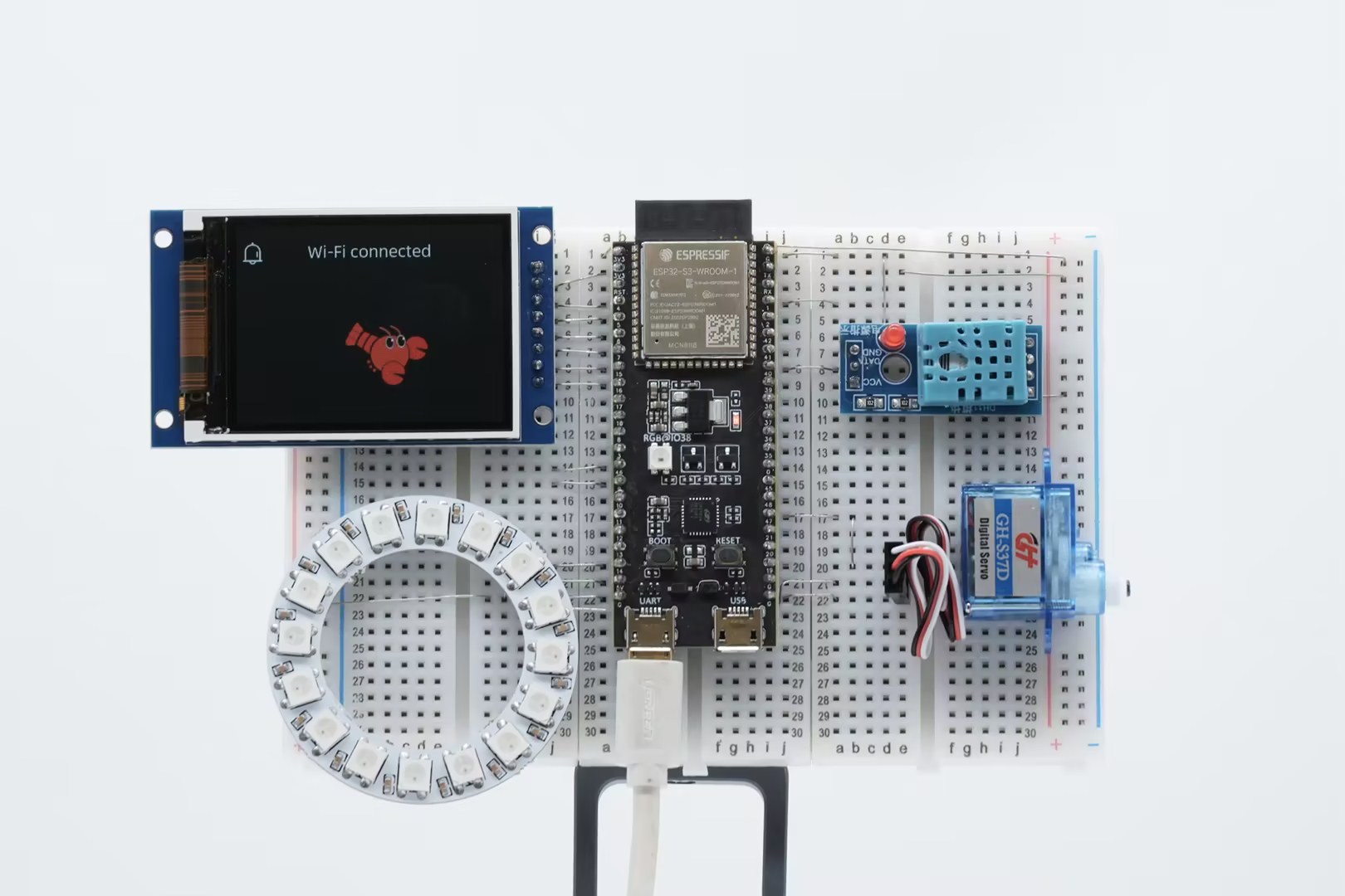 官方项目原图:ESP-Claw 运行在 ESP32-S3 面包板