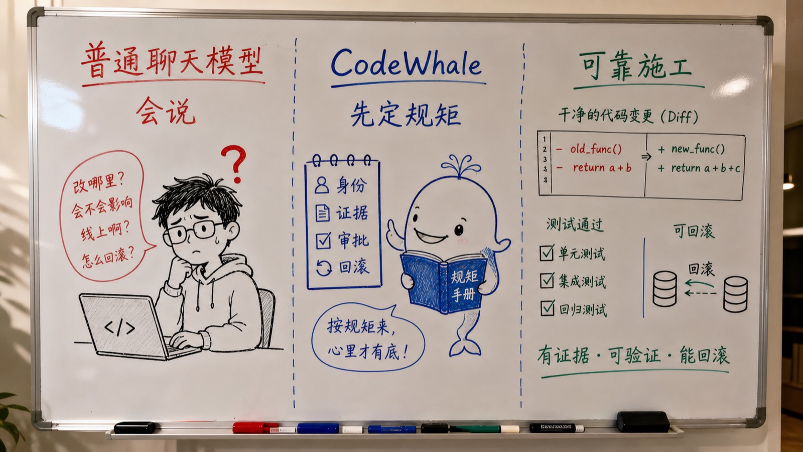 CodeWhale 趣味创作白板：普通聊天模型、立规矩与可靠施工