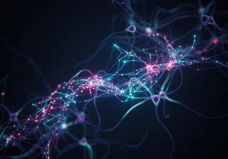 Abstract Neural Network Connections in Vibrant Neon Lights on Dark  Background Stock Image - Image of connections, flow: 366960979
