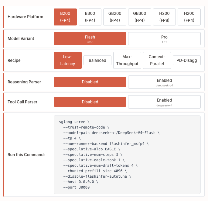 https://docs.sglang.io/cookbook/autoregressive/DeepSeek/DeepSeek-V4#3-1-basic-configuration