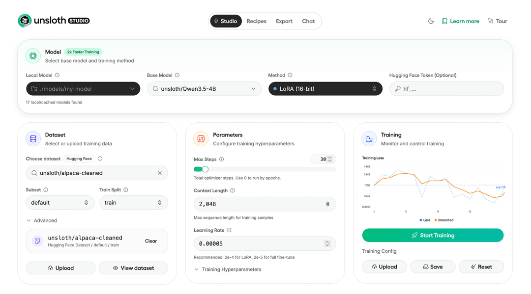 Unsloth Studio 主界面