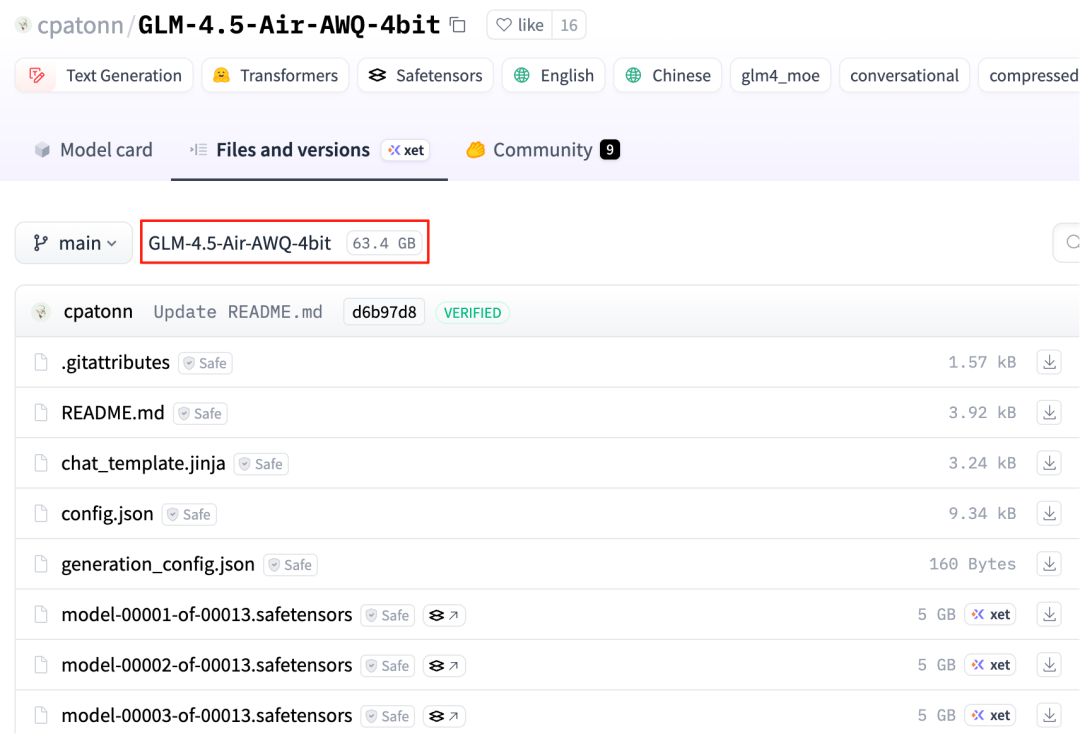 国内镜像：https://modelscope.cn/models/cpatonn-mirror/GLM-4.5-Air-AWQ/files